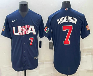 Mens USA Baseball #7 Tim Anderson Number 2023 Navy World Baseball Classic Stitched Jerseys